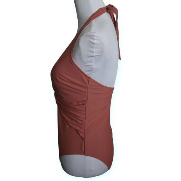 CUPSHE BOHO RHAPSODY PLUNGE RUCHED PINK ONE PIECE SWIMSUIT SZ.M NWT. - Picture 6 of 11